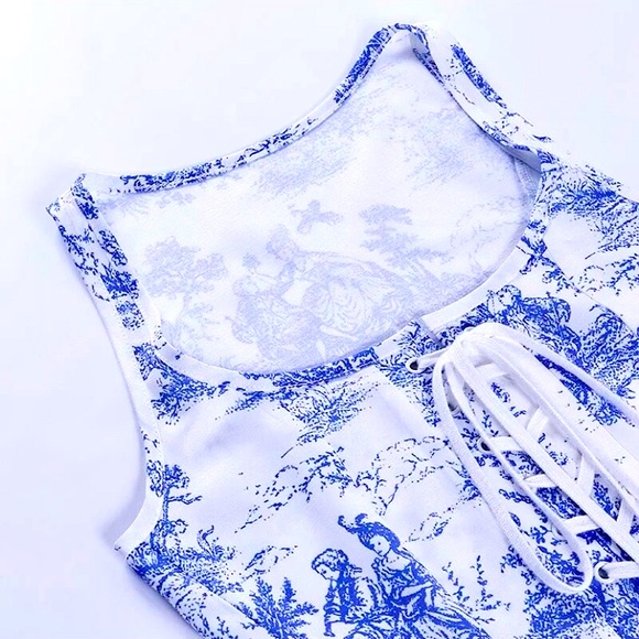 White & blue lace up square neck corset top - Picture 12 of 16